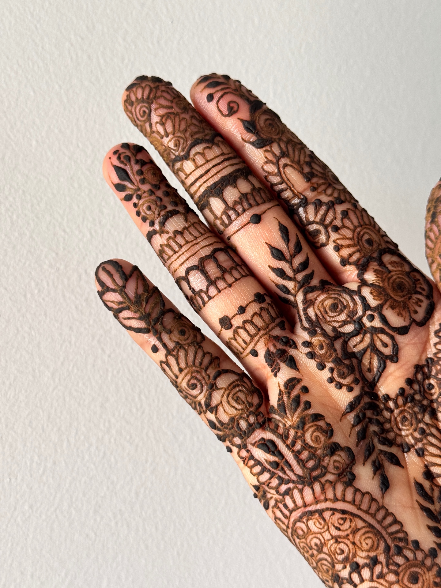 Beautiful full hand henna with mandala centerpiece and finger details